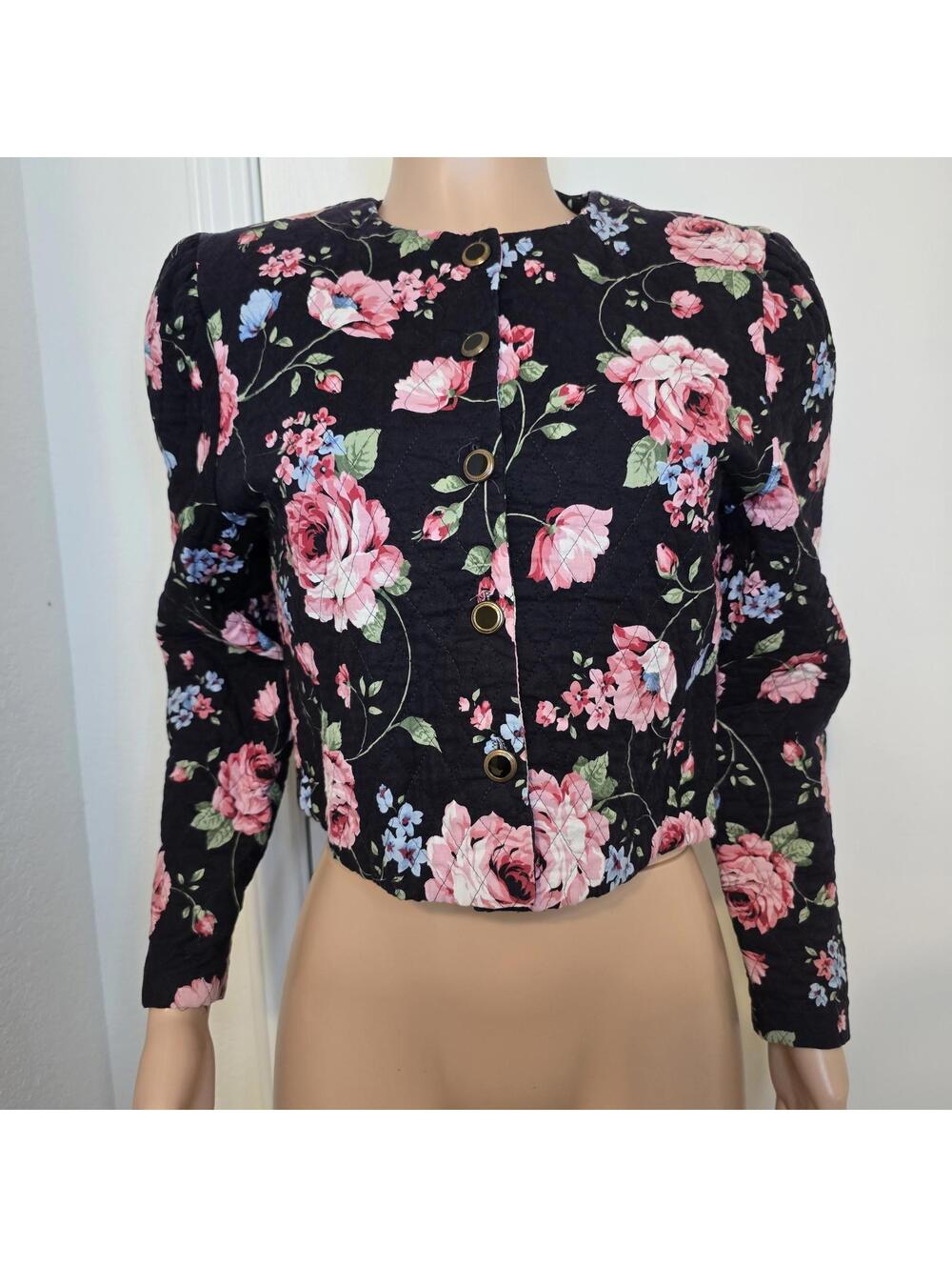 VTG Quilted Dark Feminine Floral Rose Structured Sweater Sz S